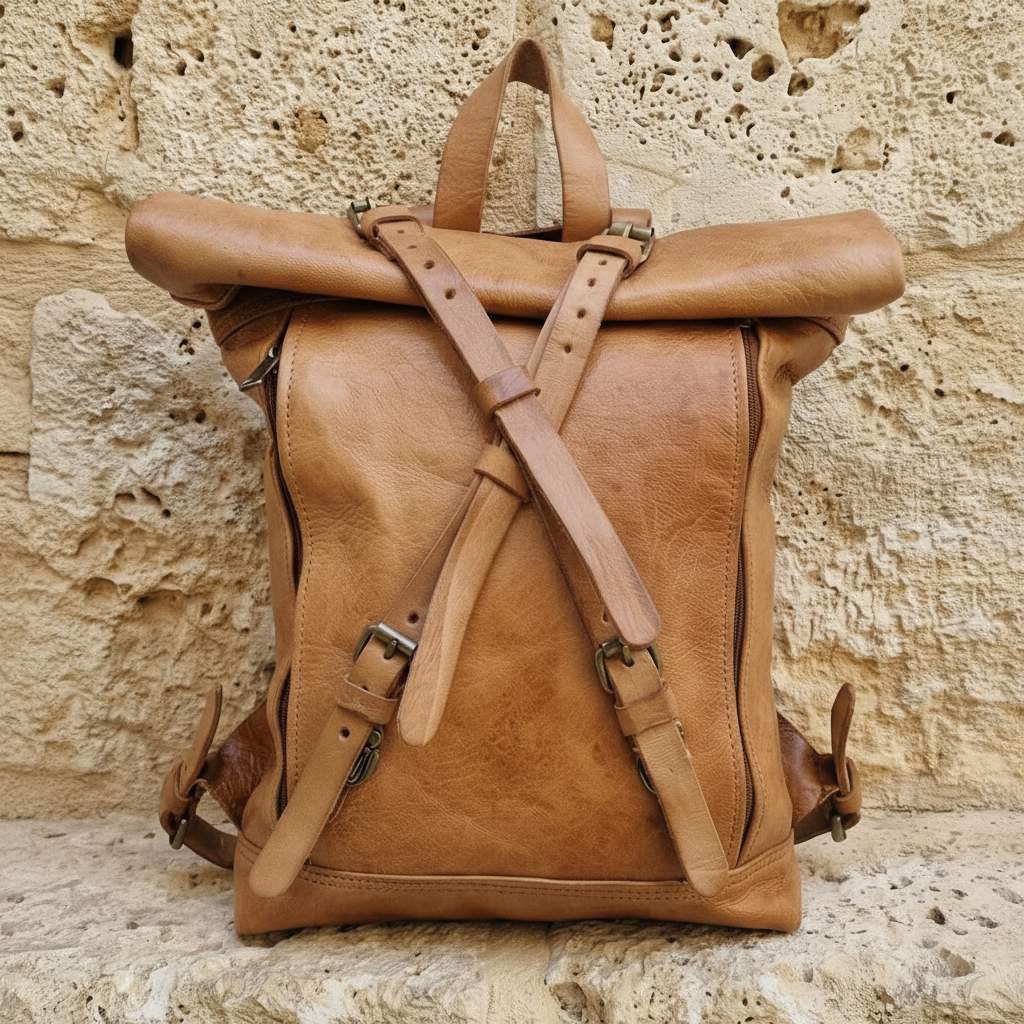 Orivani Roma Roll-Top Leather Backpack