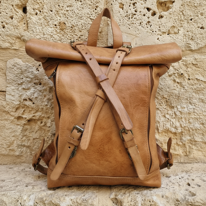 Orivani Roma Roll-Top Leather Backpack
